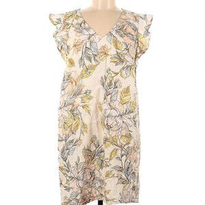 Nicole Miller women's 1X 100% linen flutter sleeve pastel floral midi dress EUC